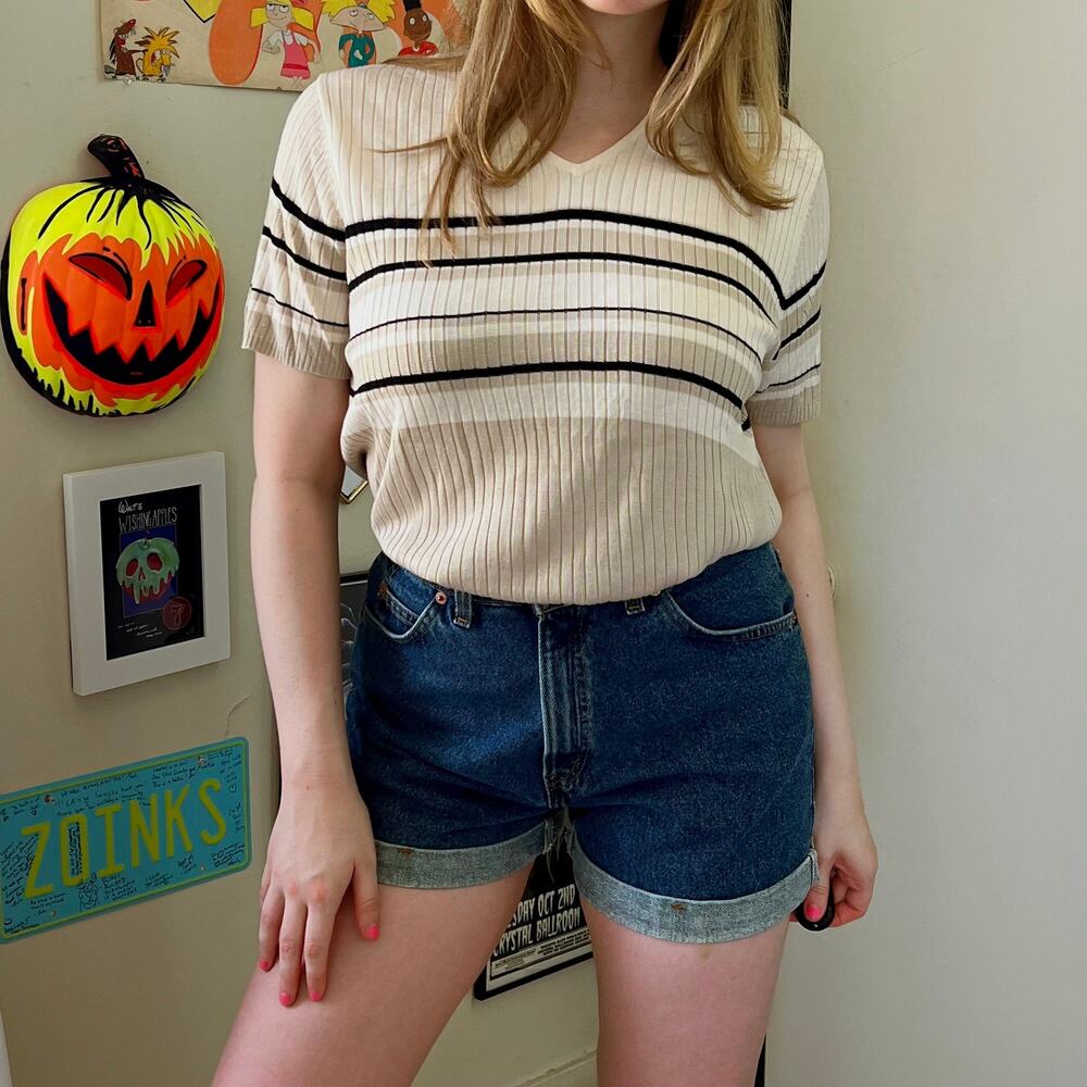 Vintage 1990s Amanda Smith Silk Sweater Size XL Large Ribbed V-Neck